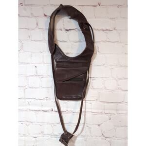 Vintage Bugatti Brown Leather Shoulder Holster Bag Travel Security Pouch Wallet